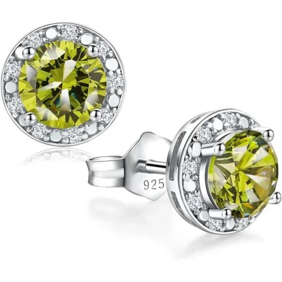 Peridot Earrings Round Cut Women | 925 Sterling Silver | August Birthstone - Picture 1 of 7